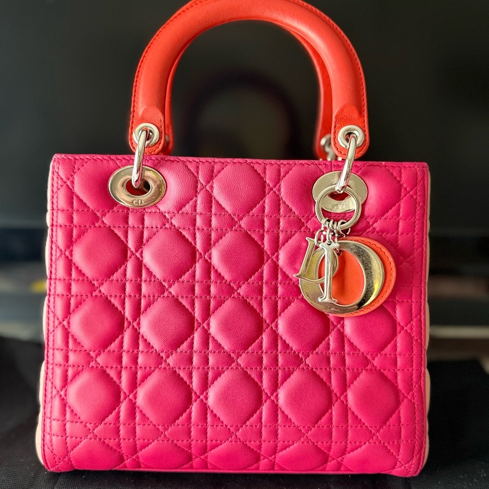 Dior Pink Quilted Satchel with Gold Charm
